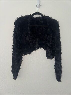Black Faux Fur Shrug Bolero Jacket Open Front cardigan size small/medium formal